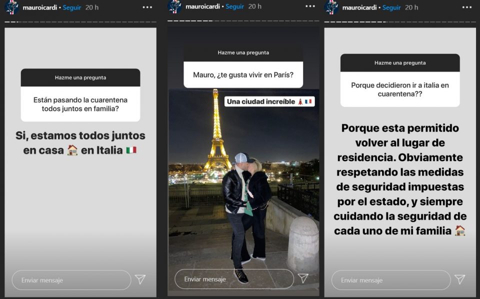 Mauro Icardi contestó las críticas de Maxi López por su viaje en familia en medio de la pandemia
