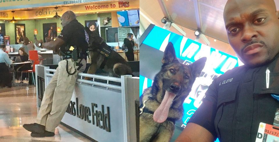 Un policía fue captado mientras se sacaba selfies con su perro compañero