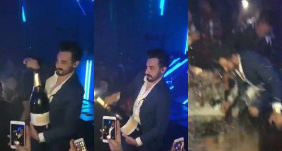 Un hombre quiso celebrar su cumpleaños con un costoso champagne pero salió muy mal