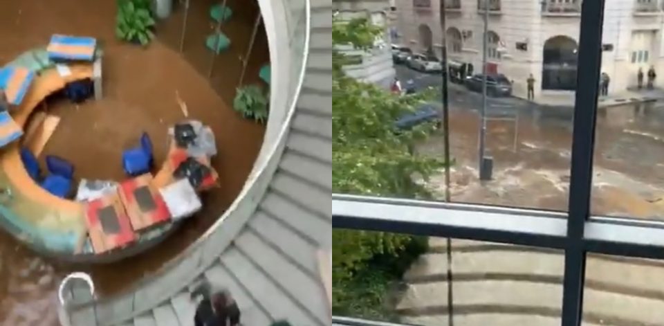 Se rompió un caño maestro y el agua rebalsa la explanada de Casa Rosada