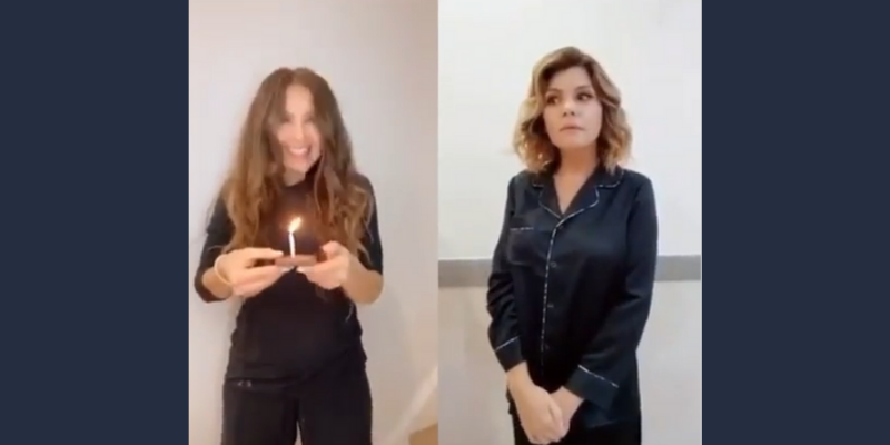 Thalia e Itatí Cantoral (Soraya Montegro) recrearon el meme de “las nenas de la torta”