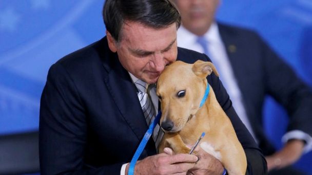Jair Bolsonaro firmó una ley contra el maltrato animal junto a un perro
