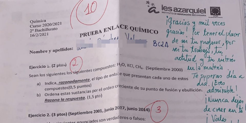 “Nunca dejes de creer en ti”: emotivo mensaje de un profesor a su alumna durante un examen
