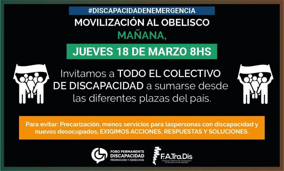 Convocan una movilización al Obelisco bajo el lema “La discapacidad en emergencia”
